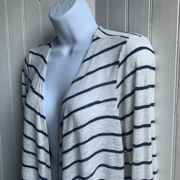 Velvet Graham & Spencer Coastal Blue White striped Open Cardigan Tie front - M - Picture 7 of 11